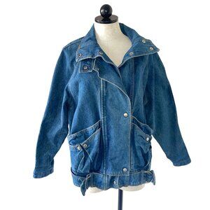 Bebe Furrrina Vintage Womens  Jacket Size Medium Blue Denim Bomber Pure Cotton